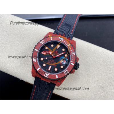 Submariner DIW Red Carbon VS3135 Automatic Mens Watch VSF 1:1 Best Edition Black Dial Nylon Strap CHS