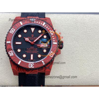 Submariner DIW Red Carbon VS3135 Automatic Mens Watch VSF 1:1 Best Edition Black Dial Nylon Strap CHS