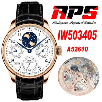 Portugieser Perpetual Calendar A52610 Automatic Mens Watch APSF Best Edition RG Moon Phase White Dial Black Leather CHS