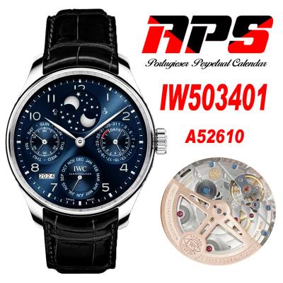 Portugieser Perpetual Calendar A52610 Automatic Mens Watch APSF Best Edition Moon Phase Blue Dial Black Leather CHS