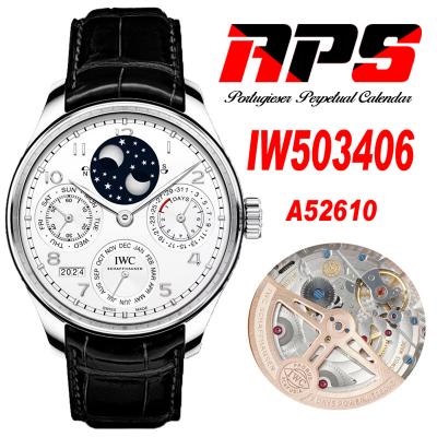 Portugieser Perpetual Calendar A52610 Automatic Mens Watch APSF Best Edition Moon Phase White Dial Black Leather CHS