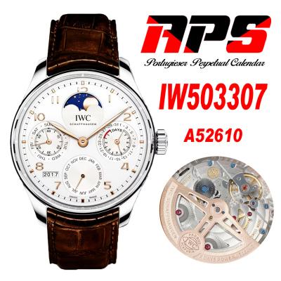 Portugieser Perpetual Calendar A52610 Automatic Mens Watch APSF Best Edition Moon Phase White Dial Brown Leather CHS