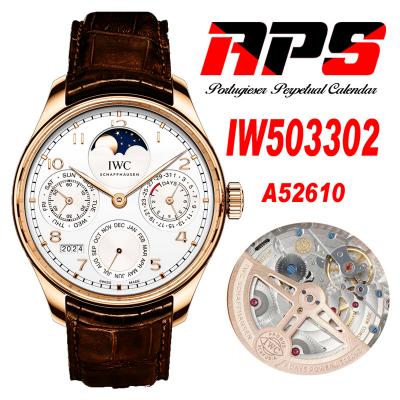 Portugieser Perpetual Calendar A52610 Automatic Mens Watch APSF Best Edition RG Moon Phase White Dial Brown Leather CHS