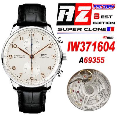 Portuguese IW371604 A69355 Automatic Chronograph Mens Watch AZF Best Edition 41 White Dial Black Leather CHS