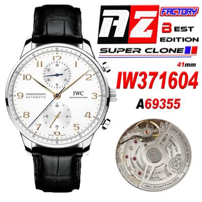 Portuguese IW371604 A69355 Automatic Chronograph Mens Watch AZF Best Edition 41 White Dial Black Leather CHS