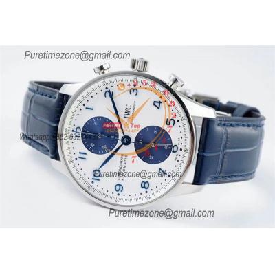 Portuguese IW371605 A69355 Automatic Chronograph Mens Watch AZF Best Edition 41 White Dial Blue Leather CHS