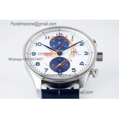 Portuguese IW371605 A69355 Automatic Chronograph Mens Watch AZF Best Edition 41 White Dial Blue Leather CHS