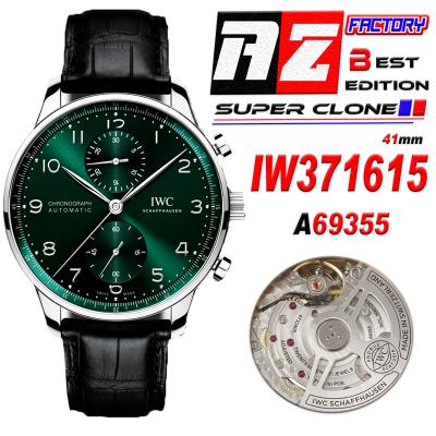 Portuguese IW371615 A69355 Automatic Chronograph Mens Watch AZF Best Edition 41 Green Dial Black Leather CHS