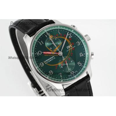 Portuguese IW371615 A69355 Automatic Chronograph Mens Watch AZF Best Edition 41 Green Dial Black Leather CHS