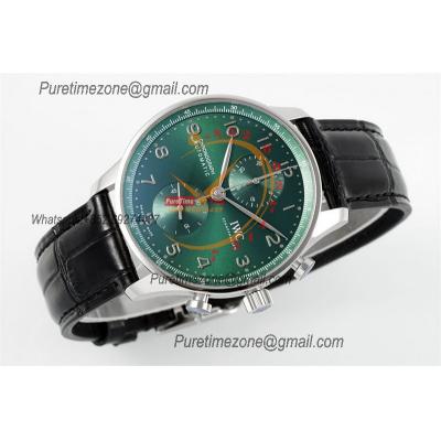 Portuguese IW371615 A69355 Automatic Chronograph Mens Watch AZF Best Edition 41 Green Dial Black Leather CHS