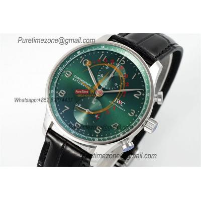 Portuguese IW371615 A69355 Automatic Chronograph Mens Watch AZF Best Edition 41 Green Dial Black Leather CHS