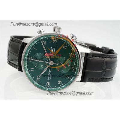 Portuguese IW371615 A69355 Automatic Chronograph Mens Watch AZF Best Edition 41 Green Dial Black Leather CHS