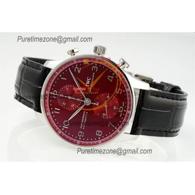 Portuguese IW371616 A69355 Automatic Chronograph Mens Watch AZF Best Edition 41 Red Dial Black Leather CHS