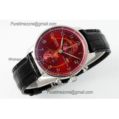 Portuguese IW371616 A69355 Automatic Chronograph Mens Watch AZF Best Edition 41 Red Dial Black Leather CHS