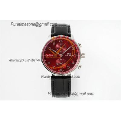 Portuguese IW371616 A69355 Automatic Chronograph Mens Watch AZF Best Edition 41 Red Dial Black Leather CHS