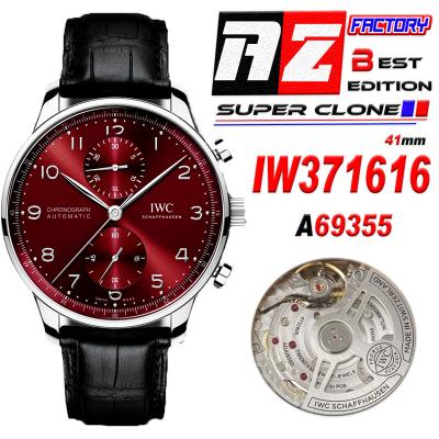 Portuguese IW371616 A69355 Automatic Chronograph Mens Watch AZF Best Edition 41 Red Dial Black Leather CHS