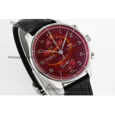 Portuguese IW371616 A69355 Automatic Chronograph Mens Watch AZF Best Edition 41 Red Dial Black Leather CHS