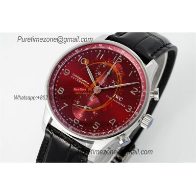 Portuguese IW371616 A69355 Automatic Chronograph Mens Watch AZF Best Edition 41 Red Dial Black Leather CHS