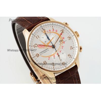 Portuguese IW371611 A69355 Automatic Chronograph Mens Watch AZF Best Edition 41 RG Silver Dial Brown Leather CHS