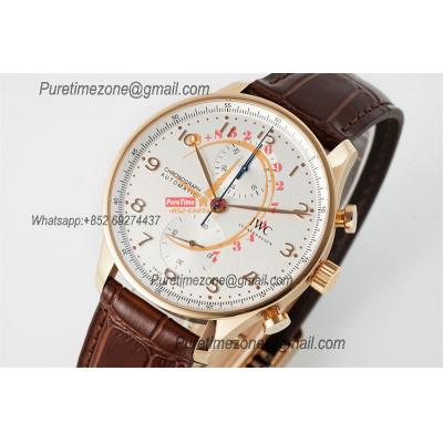 Portuguese IW371611 A69355 Automatic Chronograph Mens Watch AZF Best Edition 41 RG Silver Dial Brown Leather CHS