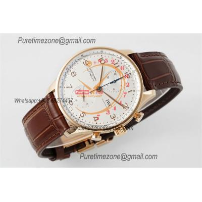 Portuguese IW371611 A69355 Automatic Chronograph Mens Watch AZF Best Edition 41 RG Silver Dial Brown Leather CHS