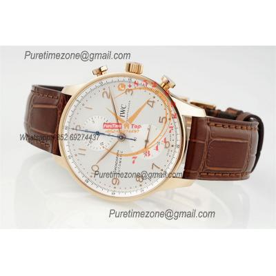 Portuguese IW371611 A69355 Automatic Chronograph Mens Watch AZF Best Edition 41 RG Silver Dial Brown Leather CHS