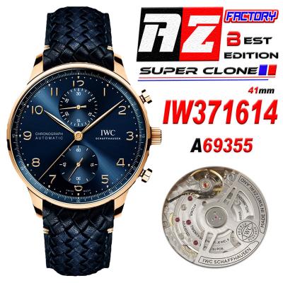 Portuguese IW371614 A69355 Automatic Chronograph Mens Watch AZF Best Edition 41 RG Blue Dial Leather Strap CHS