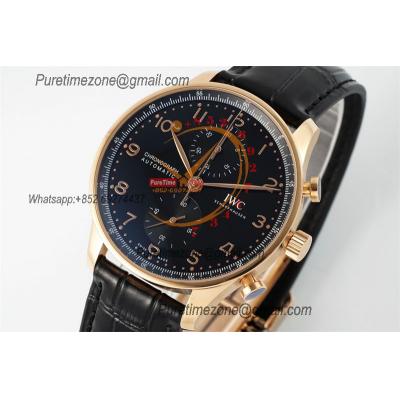 Portuguese IW371625 A69355 Automatic Chronograph Mens Watch AZF Best Edition 41 RG Black Dial Leather Strap CHS