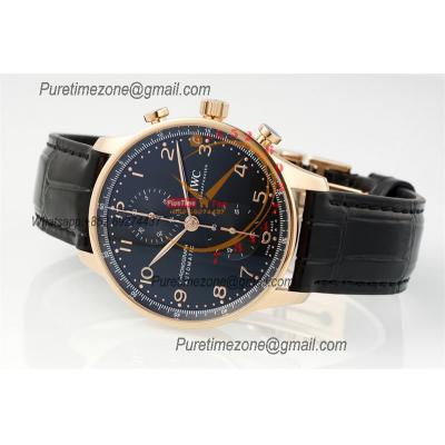 Portuguese IW371625 A69355 Automatic Chronograph Mens Watch AZF Best Edition 41 RG Black Dial Leather Strap CHS