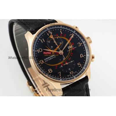 Portuguese IW371625 A69355 Automatic Chronograph Mens Watch AZF Best Edition 41 RG Black Dial Leather Strap CHS