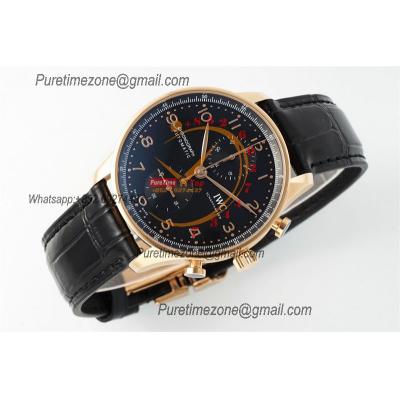 Portuguese IW371625 A69355 Automatic Chronograph Mens Watch AZF Best Edition 41 RG Black Dial Leather Strap CHS