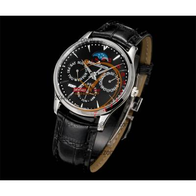 Master Ultra Thin Perpetual Calendar Q1308470 A868 Automatic Mens Watch Best Edition GRF 39 Black Dial Black Leather CHS