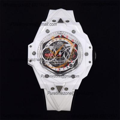 Big Bang Sang Bleu II White Ceramic  A1240 Automatic Chronograph Mens Watch Best Edition BBF 45 Rubber 418.HX.2001