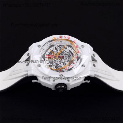 Big Bang Sang Bleu II White Ceramic  A1240 Automatic Chronograph Mens Watch Best Edition BBF 45 Rubber 418.HX.2001