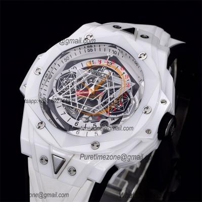 Big Bang Sang Bleu II White Ceramic  A1240 Automatic Chronograph Mens Watch Best Edition BBF 45 Rubber 418.HX.2001