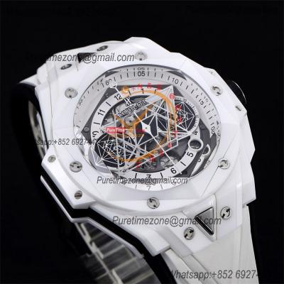 Big Bang Sang Bleu II White Ceramic  A1240 Automatic Chronograph Mens Watch Best Edition BBF 45 Rubber 418.HX.2001