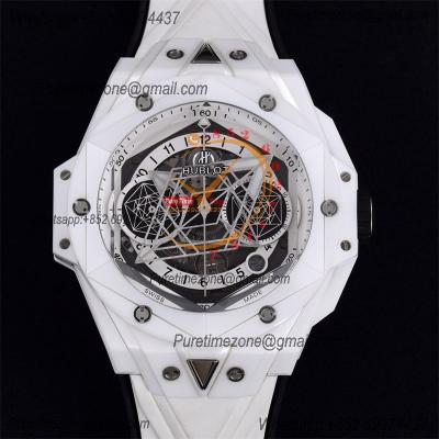 Big Bang Sang Bleu II White Ceramic  A1240 Automatic Chronograph Mens Watch Best Edition BBF 45 Rubber 418.HX.2001