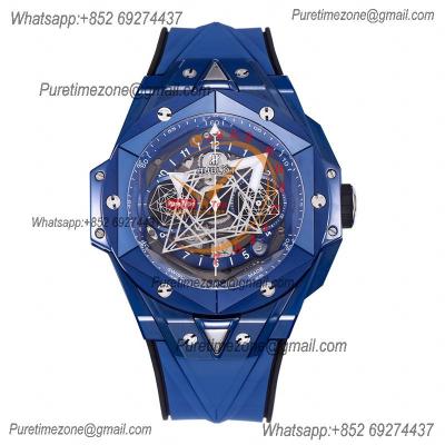 Big Bang Sang Bleu II Blue Ceramic  A1240 Automatic Chronograph Mens Watch Best Edition BBF 45 Rubber 418.EX.5107