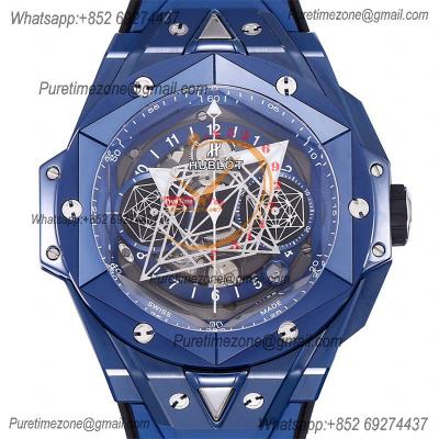 Big Bang Sang Bleu II Blue Ceramic  A1240 Automatic Chronograph Mens Watch Best Edition BBF 45 Rubber 418.EX.5107