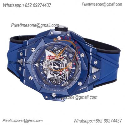 Big Bang Sang Bleu II Blue Ceramic  A1240 Automatic Chronograph Mens Watch Best Edition BBF 45 Rubber 418.EX.5107