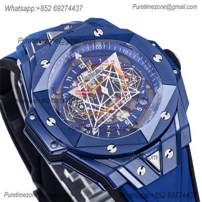 Big Bang Sang Bleu II Blue Ceramic  A1240 Automatic Chronograph Mens Watch Best Edition BBF 45 Rubber 418.EX.5107