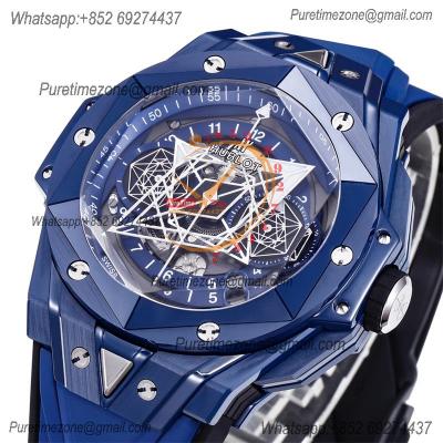 Big Bang Sang Bleu II Blue Ceramic  A1240 Automatic Chronograph Mens Watch Best Edition BBF 45 Rubber 418.EX.5107