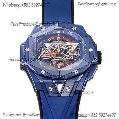 Big Bang Sang Bleu II Blue Ceramic  A1240 Automatic Chronograph Mens Watch Best Edition BBF 45 Rubber 418.EX.5107