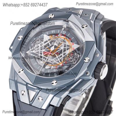 Big Bang Sang Bleu II Gray Ceramic A1240 Automatic Chronograph Mens Watch Best Edition BBF 45 Rubber 418.FX.8007