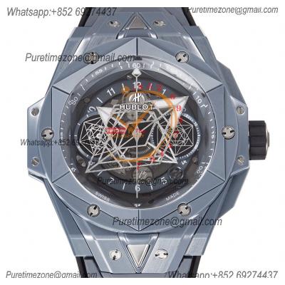 Big Bang Sang Bleu II Gray Ceramic A1240 Automatic Chronograph Mens Watch Best Edition BBF 45 Rubber 418.FX.8007