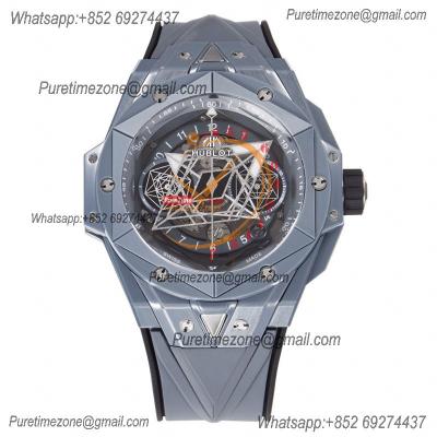 Big Bang Sang Bleu II Gray Ceramic A1240 Automatic Chronograph Mens Watch Best Edition BBF 45 Rubber 418.FX.8007