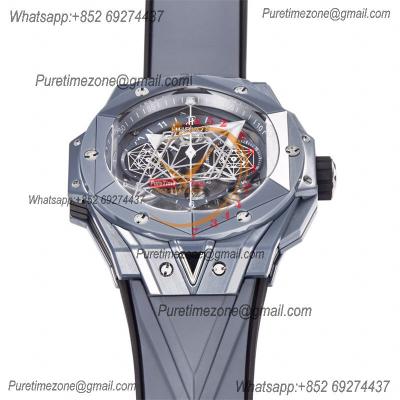 Big Bang Sang Bleu II Gray Ceramic A1240 Automatic Chronograph Mens Watch Best Edition BBF 45 Rubber 418.FX.8007