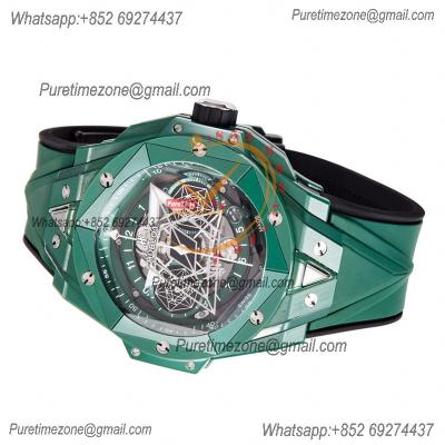 Big Bang Sang Bleu II Green Ceramic A1240 Automatic Chronograph Mens Watch Best Edition BBF 45 Rubber 418.GX.5207