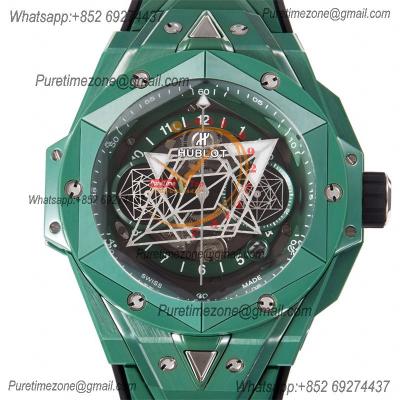 Big Bang Sang Bleu II Green Ceramic A1240 Automatic Chronograph Mens Watch Best Edition BBF 45 Rubber 418.GX.5207