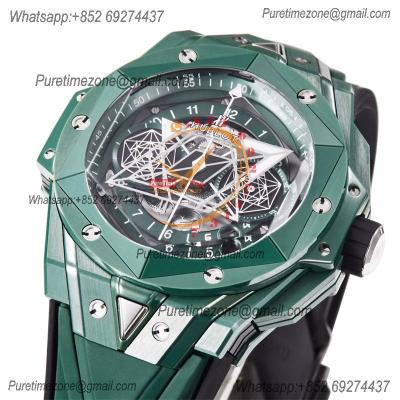 Big Bang Sang Bleu II Green Ceramic A1240 Automatic Chronograph Mens Watch Best Edition BBF 45 Rubber 418.GX.5207